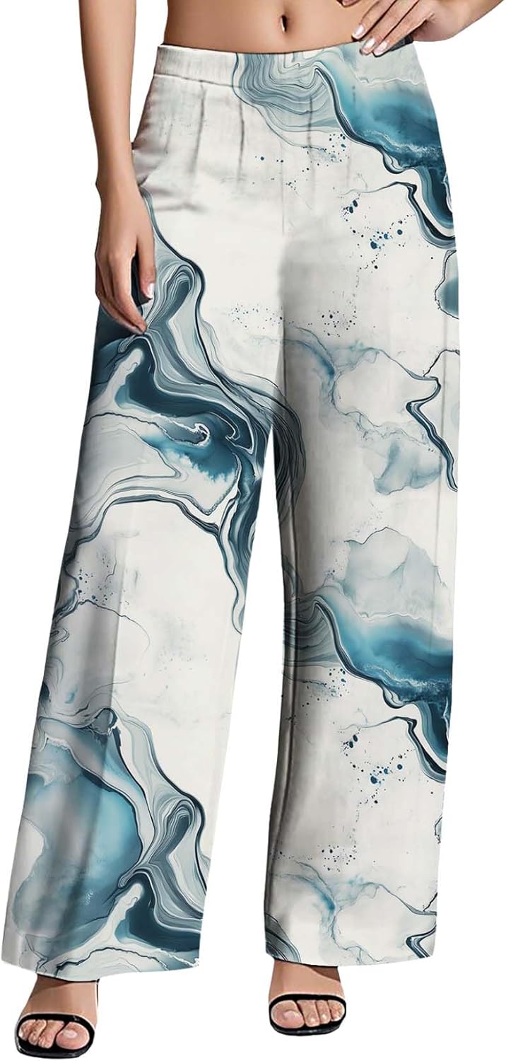 Womens Boho Pants Casual Oversize High Waisted Wide Leg Trousers Pattern Printed Ourdoors Pant for 2025 Summer