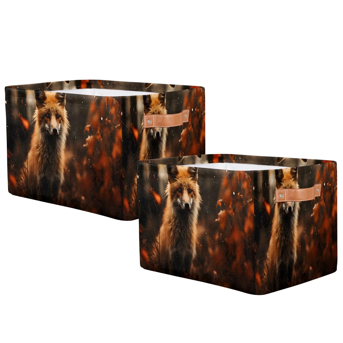 Mexpekil Cesta de almacenamiento de animales del bosque, caja de almacenamiento de juguetes para niños, plegable, organizador de tela para estantes, cesta de regalo grande con asas, 2 piezas