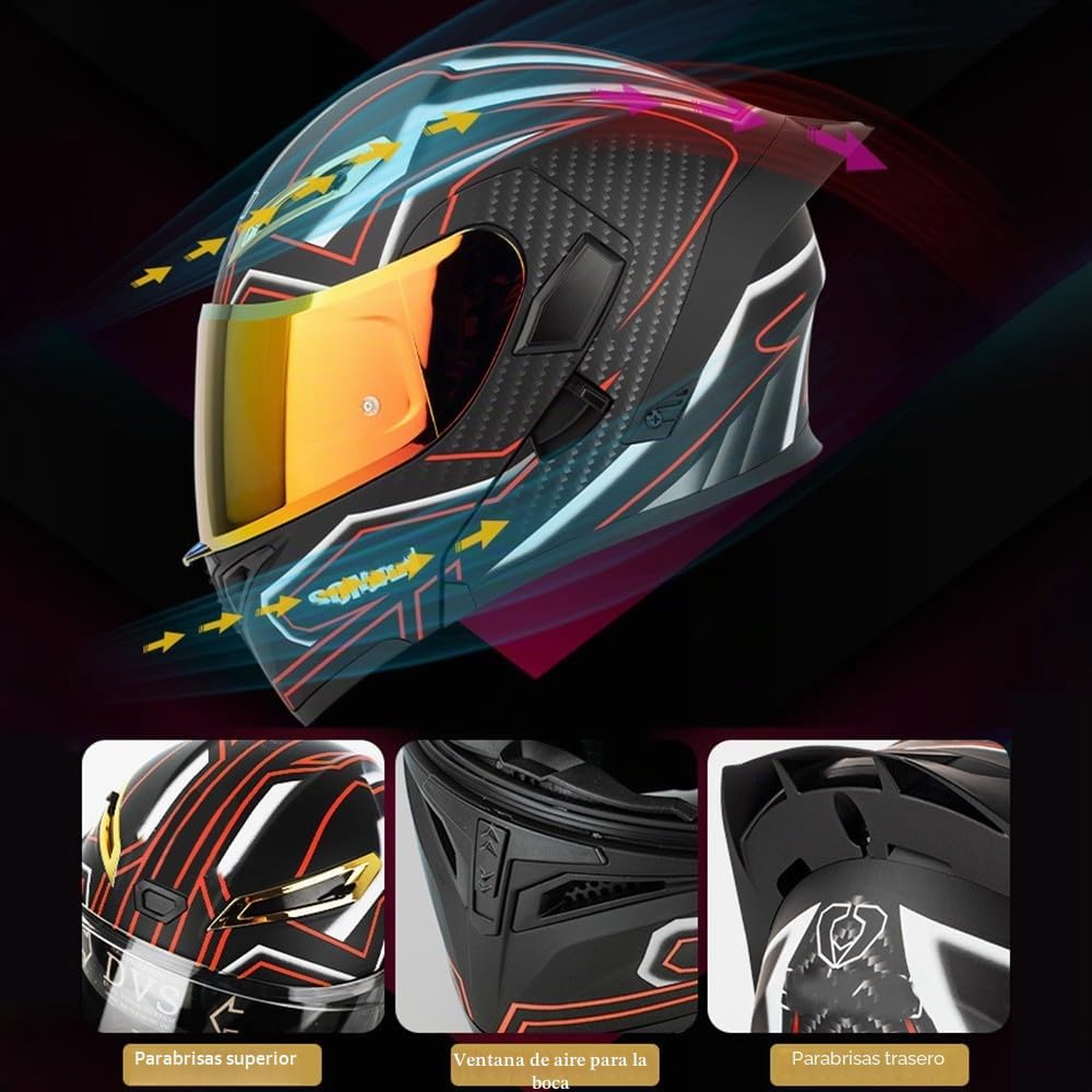 Modular Bluetooth Integrado Casco Moto, Casco Abatible con Doble Visera, ECE Homologado, Negro/Rojo