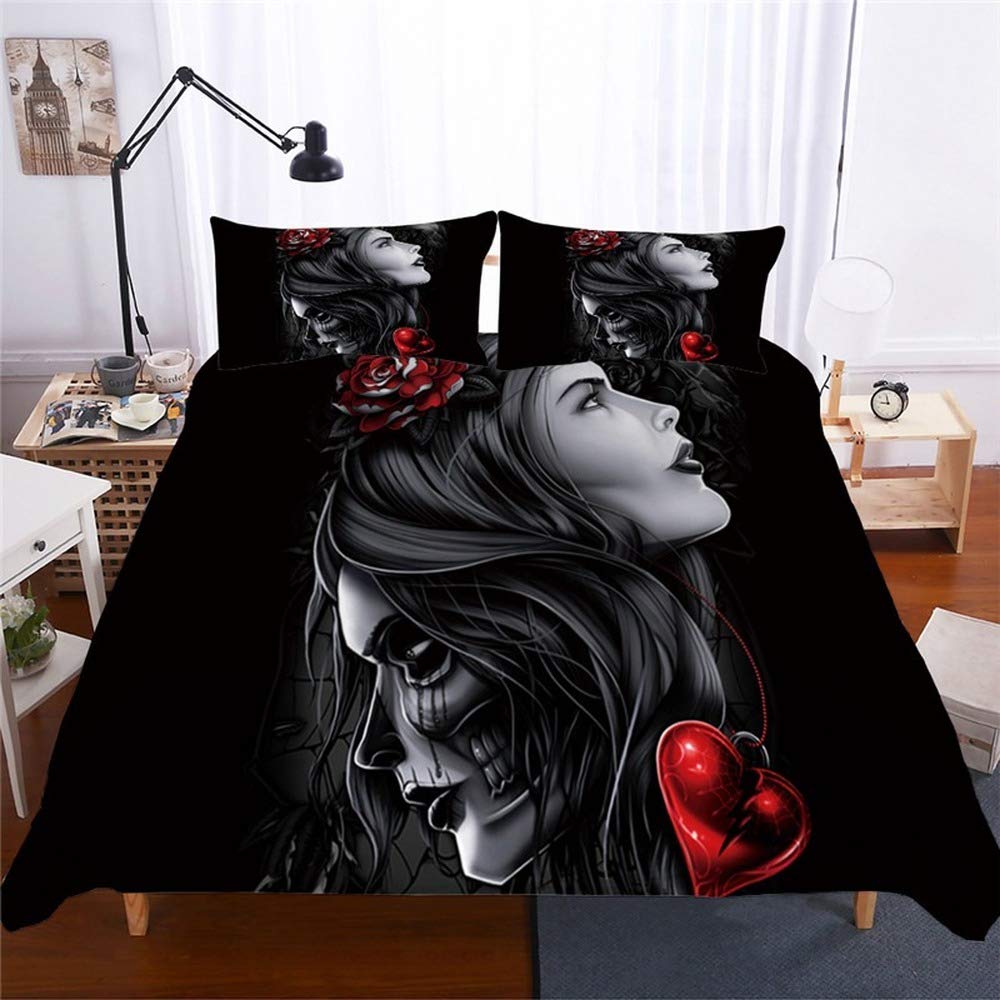 Housse de couette tête de mort et fleurs 220x230 parure de lit double AB04