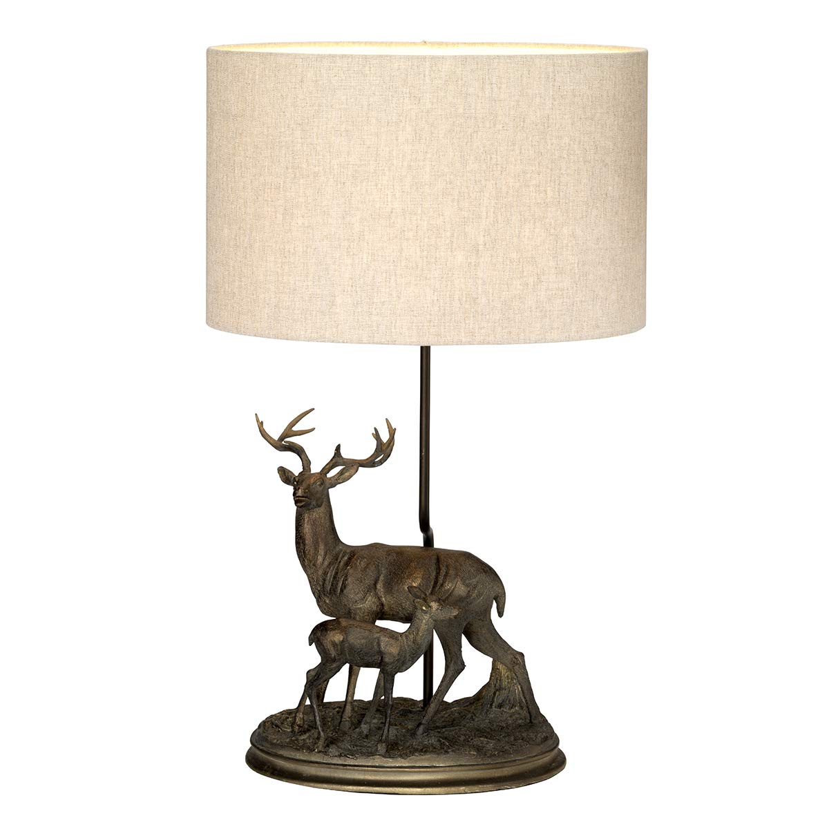 Loops Table Lamp - Stag & Fawn Statuette - Natural Hessian Shade - Bronze Patina - LED E27 40w Bulb