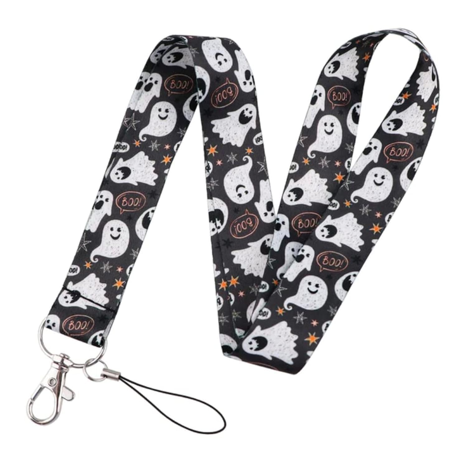 Friendly Cartoon Ghost Ghosts Boo Halloween 17.7" Neck Lanyard Keychain Holder ID Badge Mobile Phone Pin Strap by Pinstant, Black