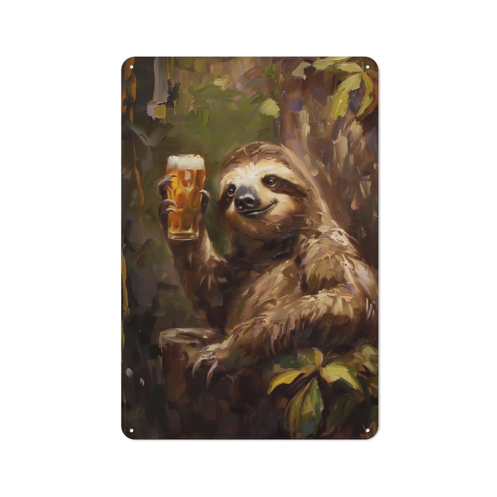 Junmoney Beer Drinking Sloth Retro Tin Wall Plaque 30X20cm For Kitchen Or Home Bar, For Home Interiors, Feature Walls And Decorative Displays