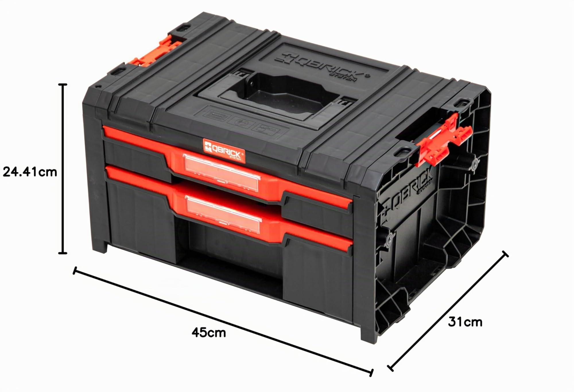 Qbrick System Cassetta Attrezzi Vuota Cassetta Porta Utensili Valigetta Lavoro 450 x 310 x 244 mm Nero Rosso PRO Drawer 2 Toolbox 2.0 Basic
