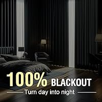 Vista 257 de H.VERSAILTEX Cortinas 100% opacas con aislamiento térmico, texturizadas, de lino, con bloqueo completo de calor y luz, para sala de estar y Negro