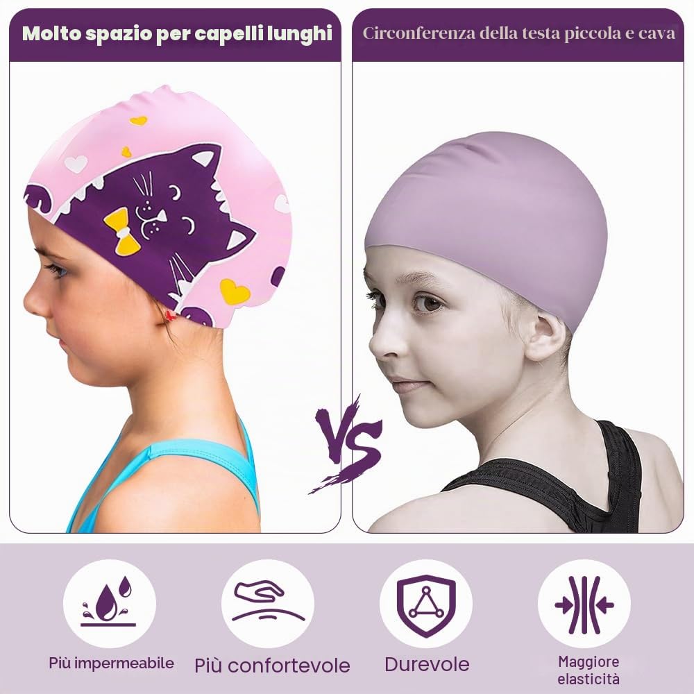 Cuffia Piscina Bambina 6-14 Anni in Silicone Impermeabile - Cuffie Nuoto Sport