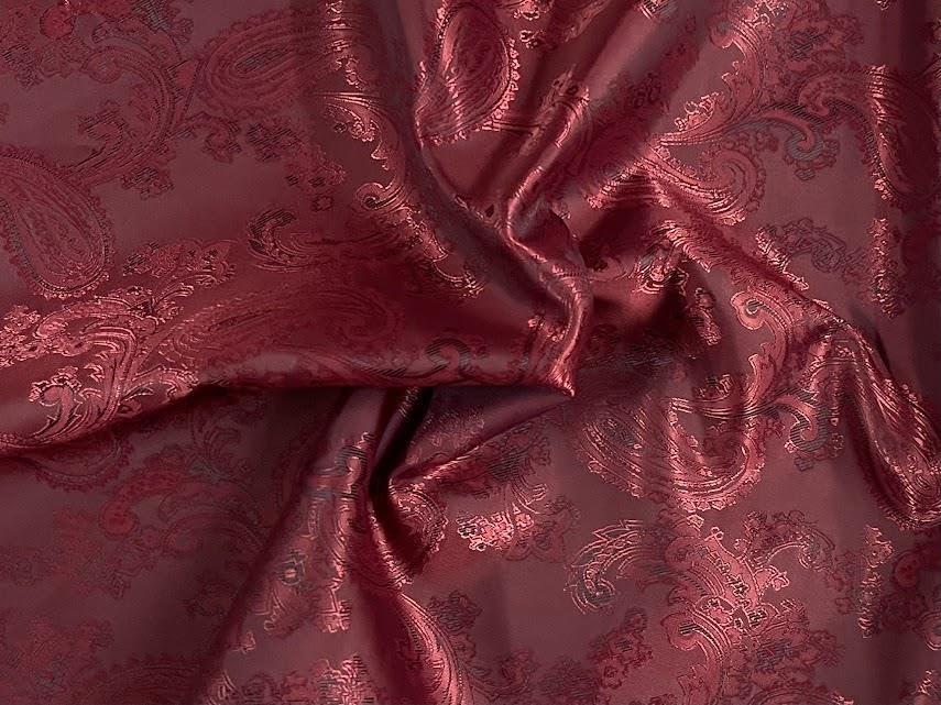 Paisley żakardowa satynowa podszewka materiał wino czerwone 10MTR