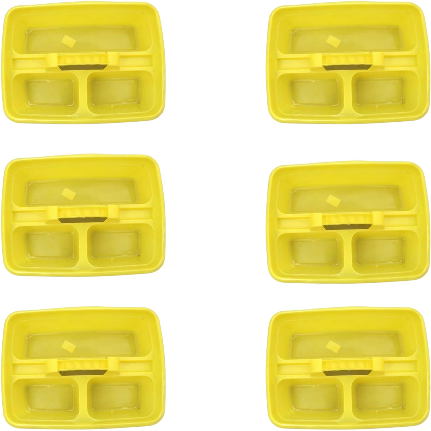 Caddy Tray – 12" x 15" 3 Compartment Polypropylene Carrying Container with Handle – Cleaning Tool Storage Caddy – Colour Coded – For Home Garden Equestrian Yellow Pack of 6