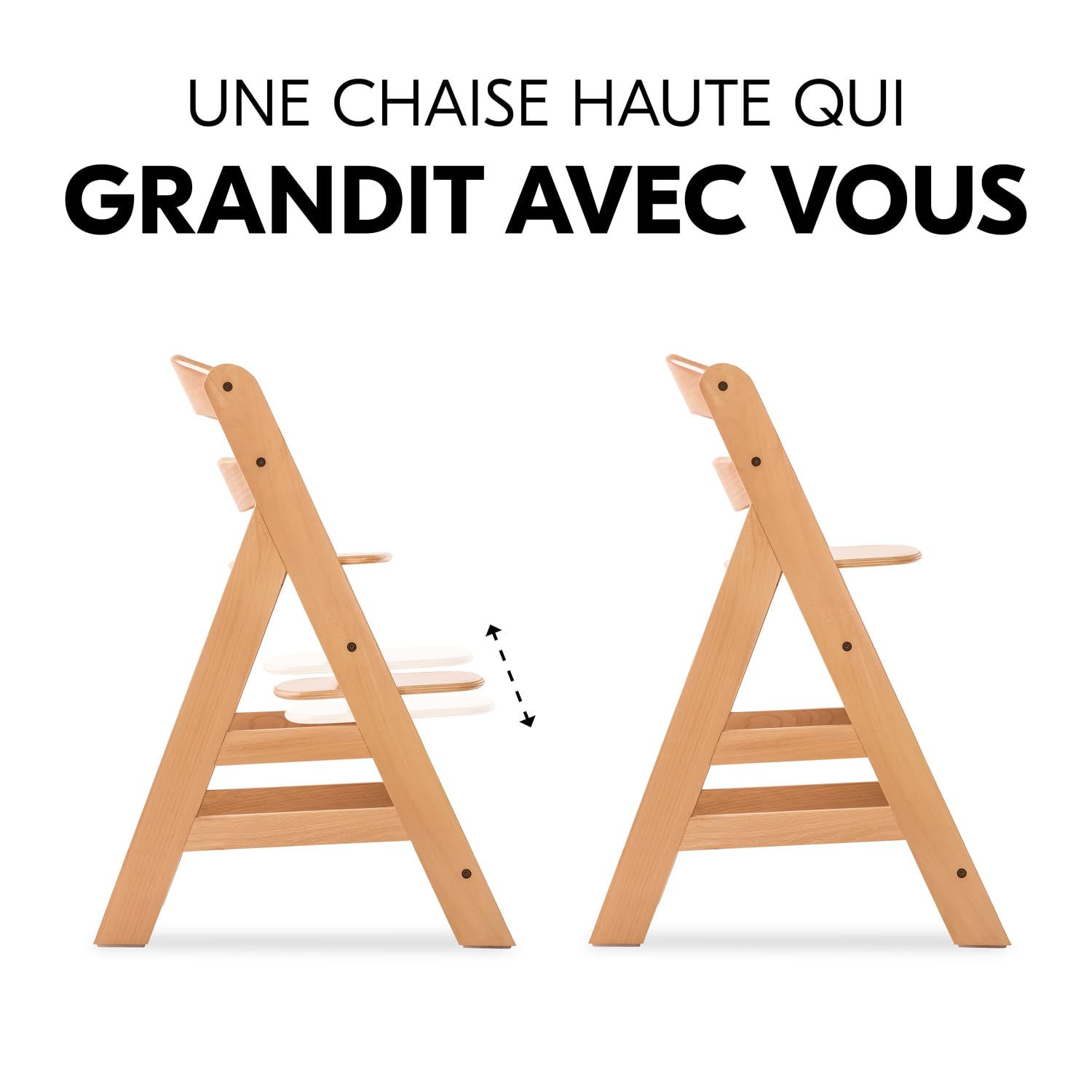 hauck Chaise Haute Bébé Alpha Plus, Évolutive dès 6 Mois, Inclus Harnais 5 Points, Barre de Sécurité, Réglable, Jusqu'à 90 kg, Bois FSC - Nature