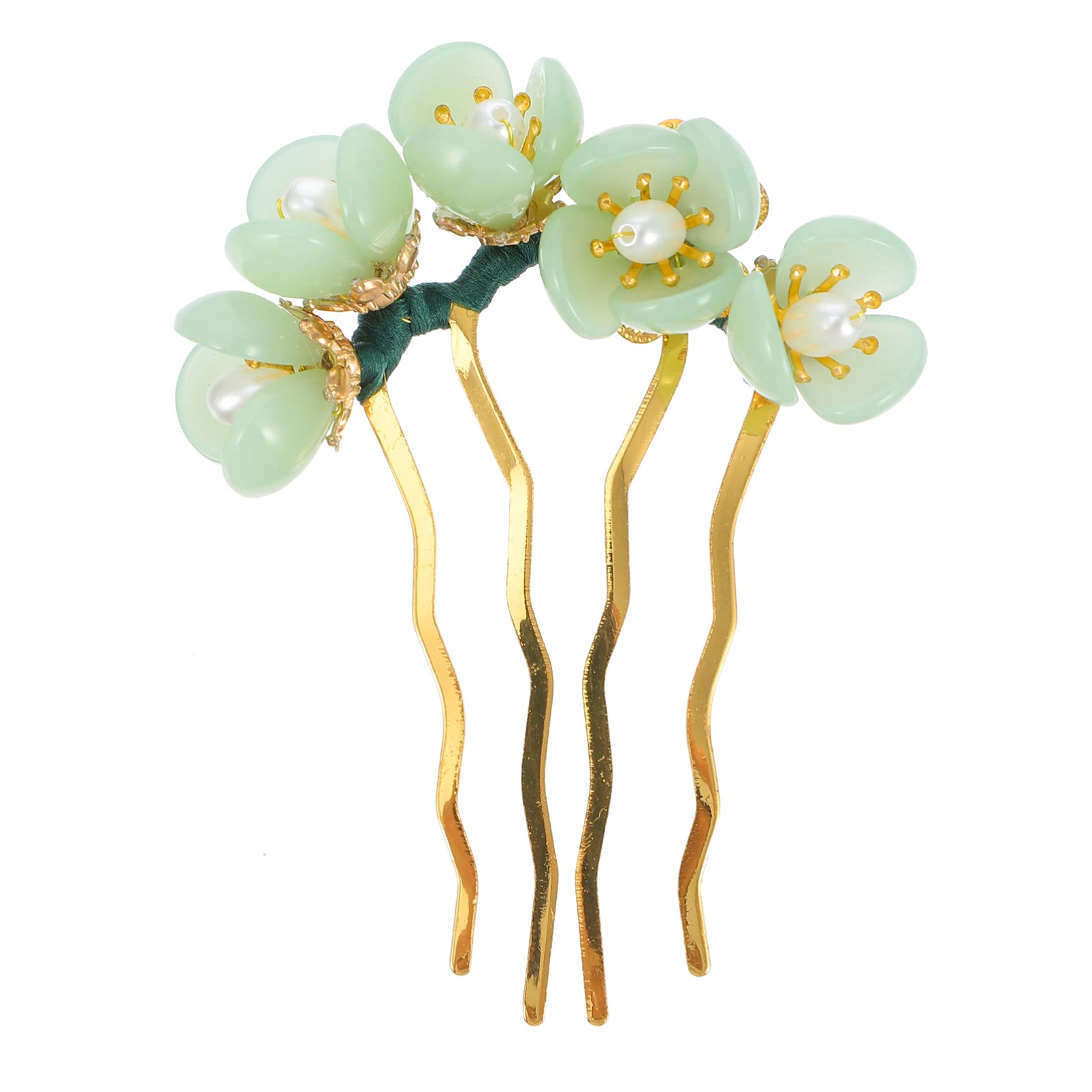 Lurrose Flower Hairpin Jade Hair Stick Kanzashi Chinese Chopsticks Headwear Traditional Chignon Pin for Kimono Yukata Hanfu Costume Hair Accessories