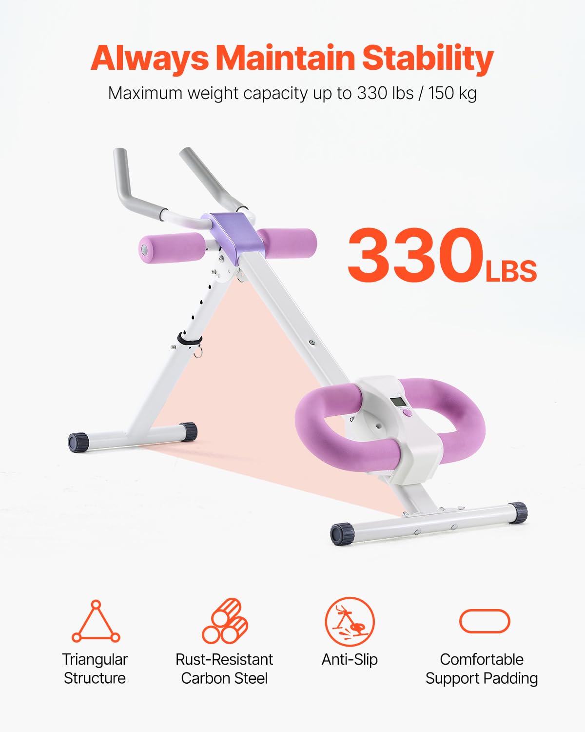 VEVOR AB Workout Machine, Attrezzatura per Allenamento Addominale Core, Capacità 150 kg, Allenamento della Forza Ab Cruncher, Attrezzo Pieghevole Regolabile per Esercizi Fitness in Palestra a Casa