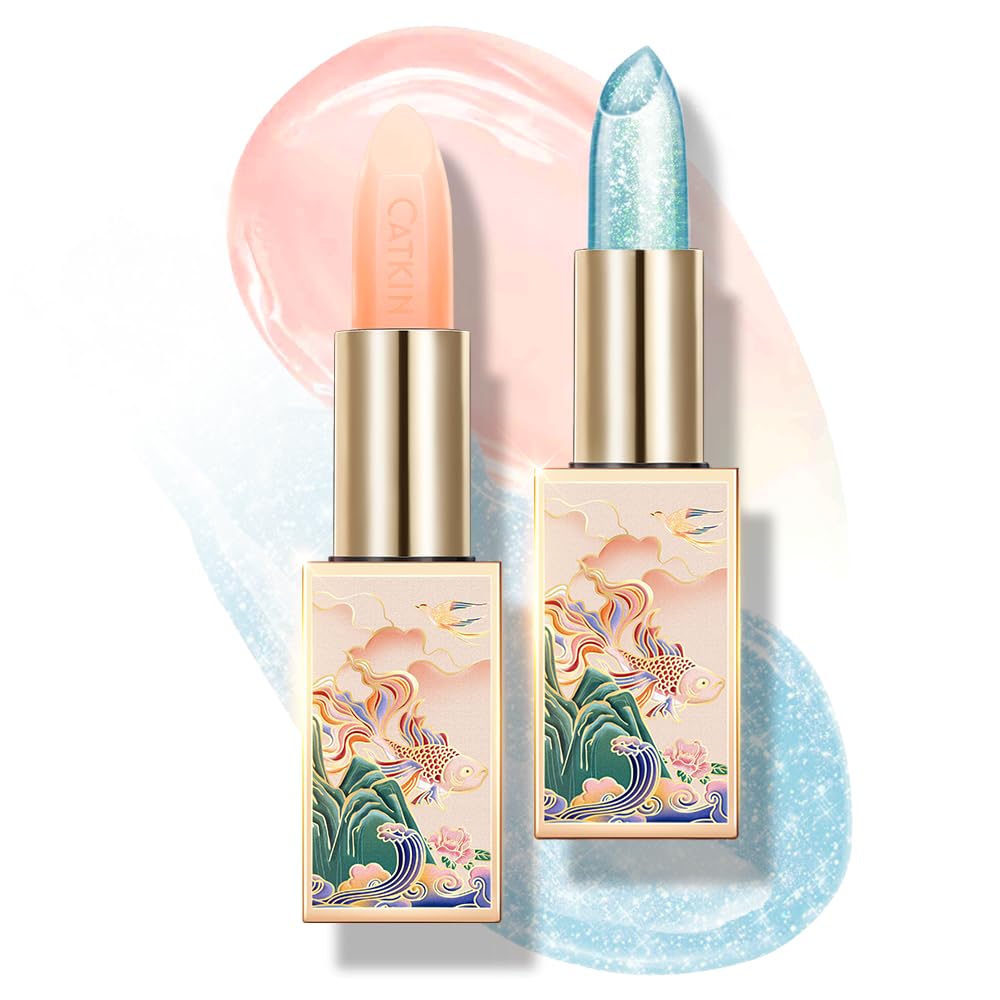 CATKINMoonlight Lip Balm, Natural Color Change Tinted Lip Balm, Chapstick Lip Balms with Vitamin E for 8h Moisture for Dry Cracked Lips, 3.3g, 2pcs (01+08)