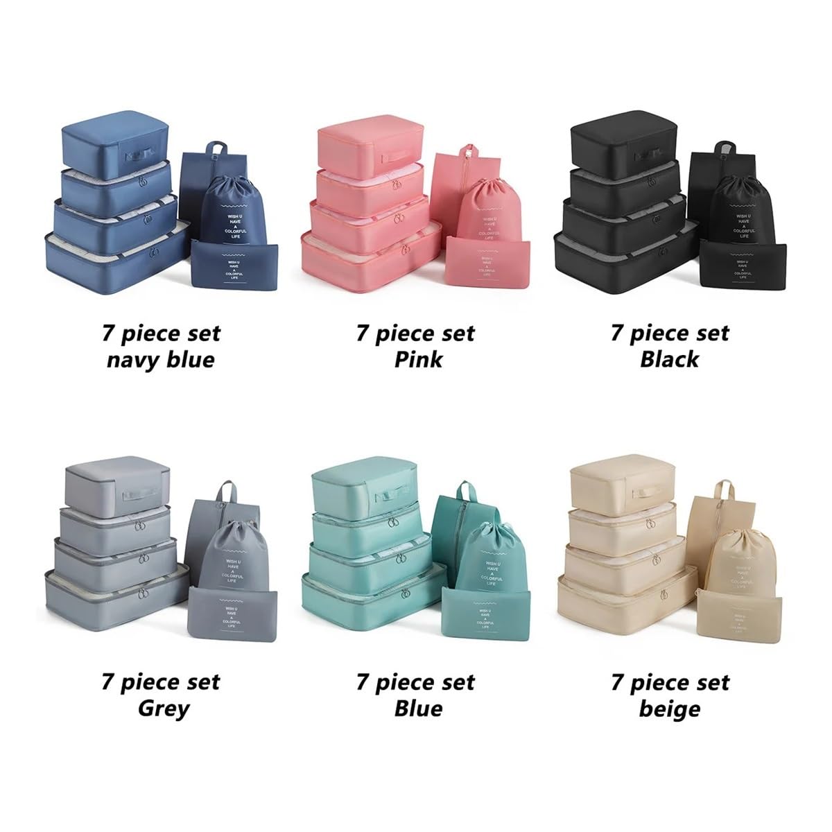 7-teilige Reise-Aufbewahrungstasche, tragbare Tasche, trendige Tasche, faltbar, Aufbewahrung, Handtasche, Verpackungsbox-Set, praktisch für Reisen (Blau, 2 Stück)