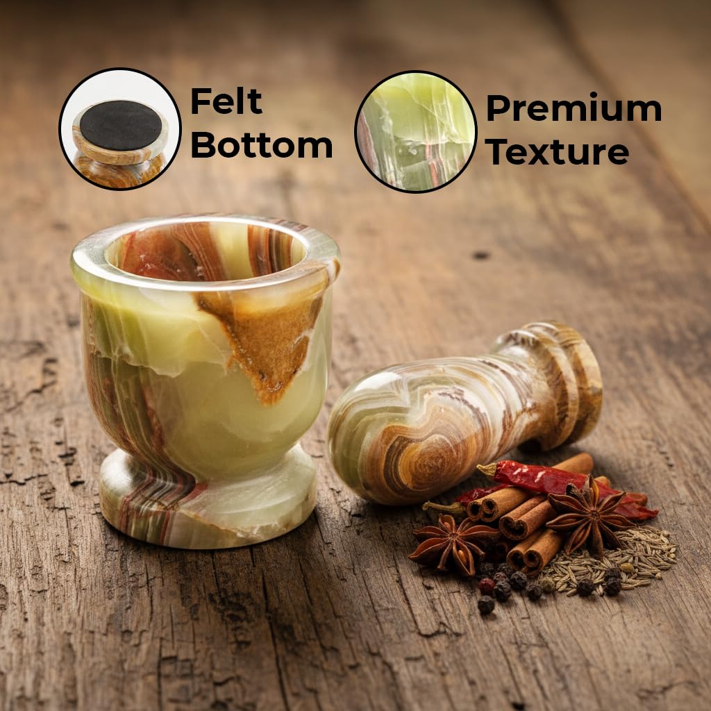 Mini Marble Mortar and Pestle Set – 2.5" Handmade Natural Stone Grinder for Spices, Herbs, Garlic, Guacamole – Lightweight Travel Size, Premium Marble Onyx Gift (Green Onyx)