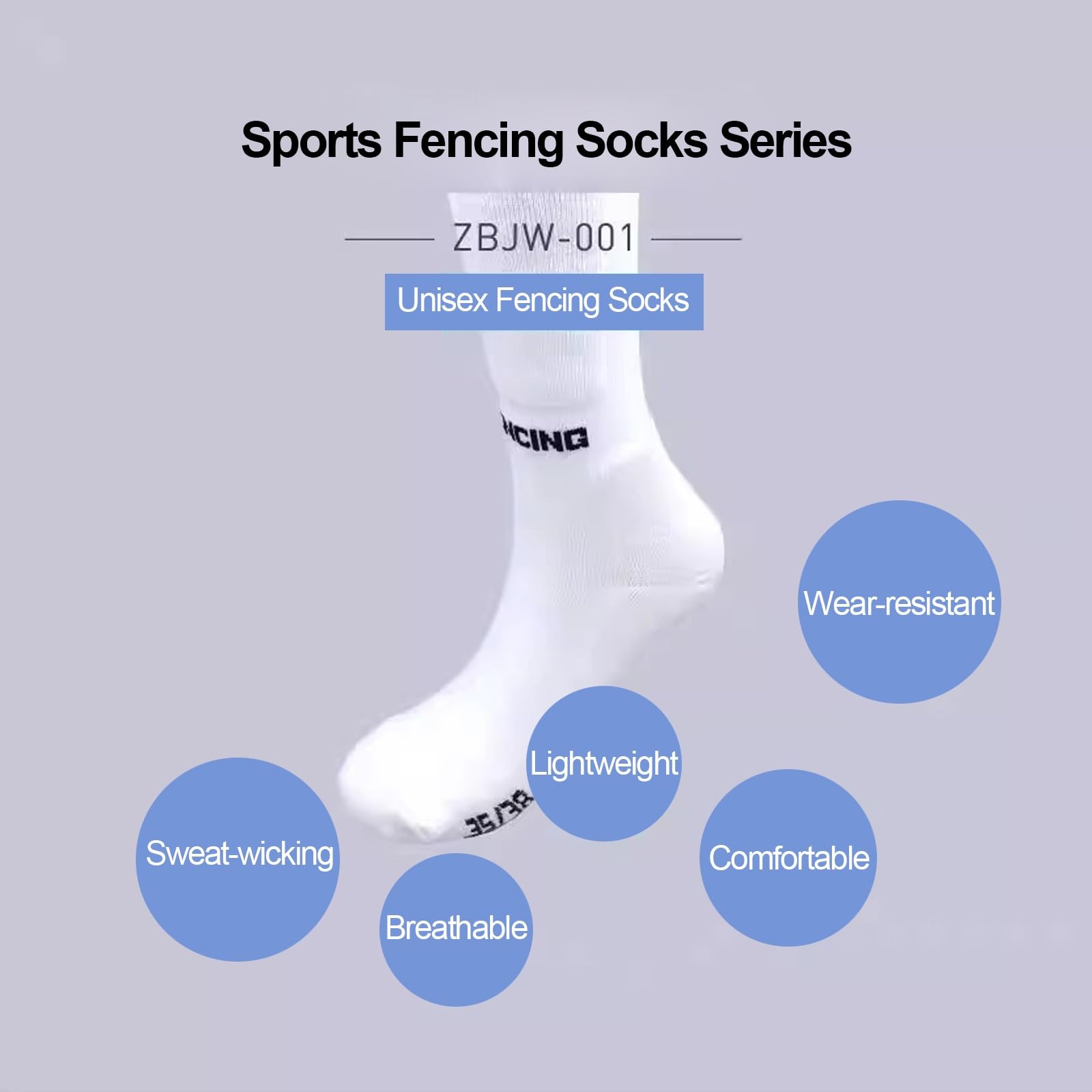 Fechtausrüstung Professionelle Fechtsocken Bunte Unisex-Wettkampfsocken für Fechtsocken Verlängerte, Bequeme und Atmungsaktive Fechtsocken(White,Medium)