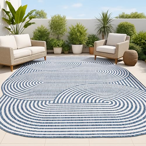 JONATHAN Y Geometric Arch Stripe Indoor Outdoor Area Rug 9X12 Cream/Navy, Margot Modern for Backyard, Patio, Porch, Easy-Cleaning, High Traffic, Pet-Friendly, Non-Shedding (SHP201C-9)