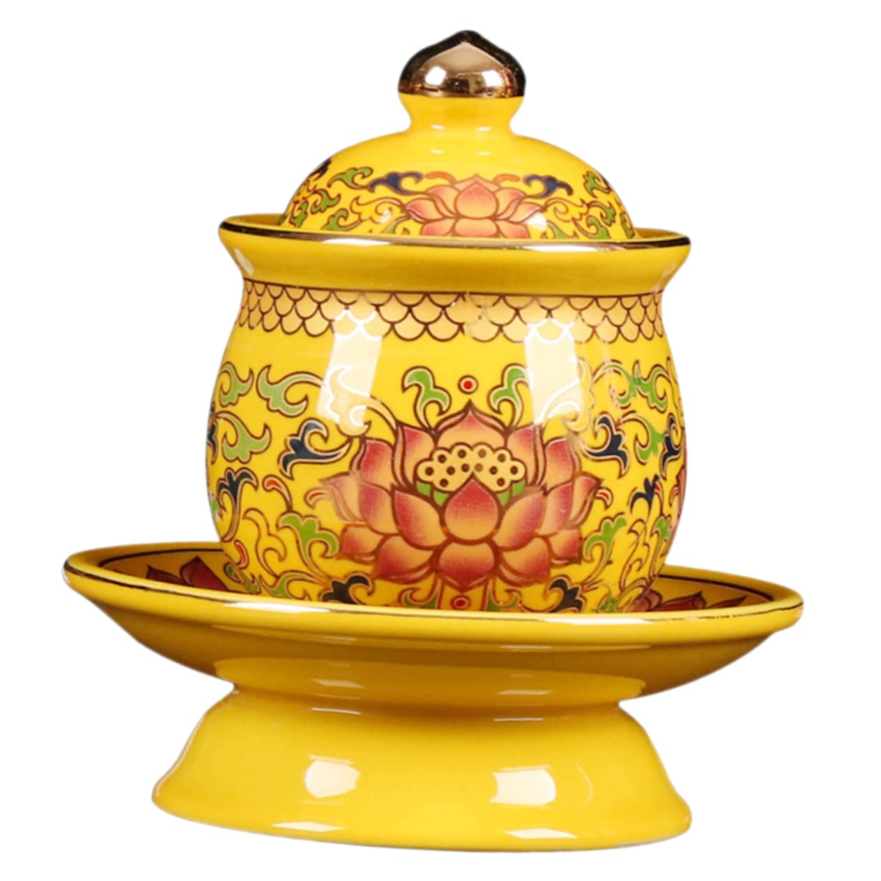 Tasse à eau bouddhiste en céramique lotus pour offrande et rituel de temple