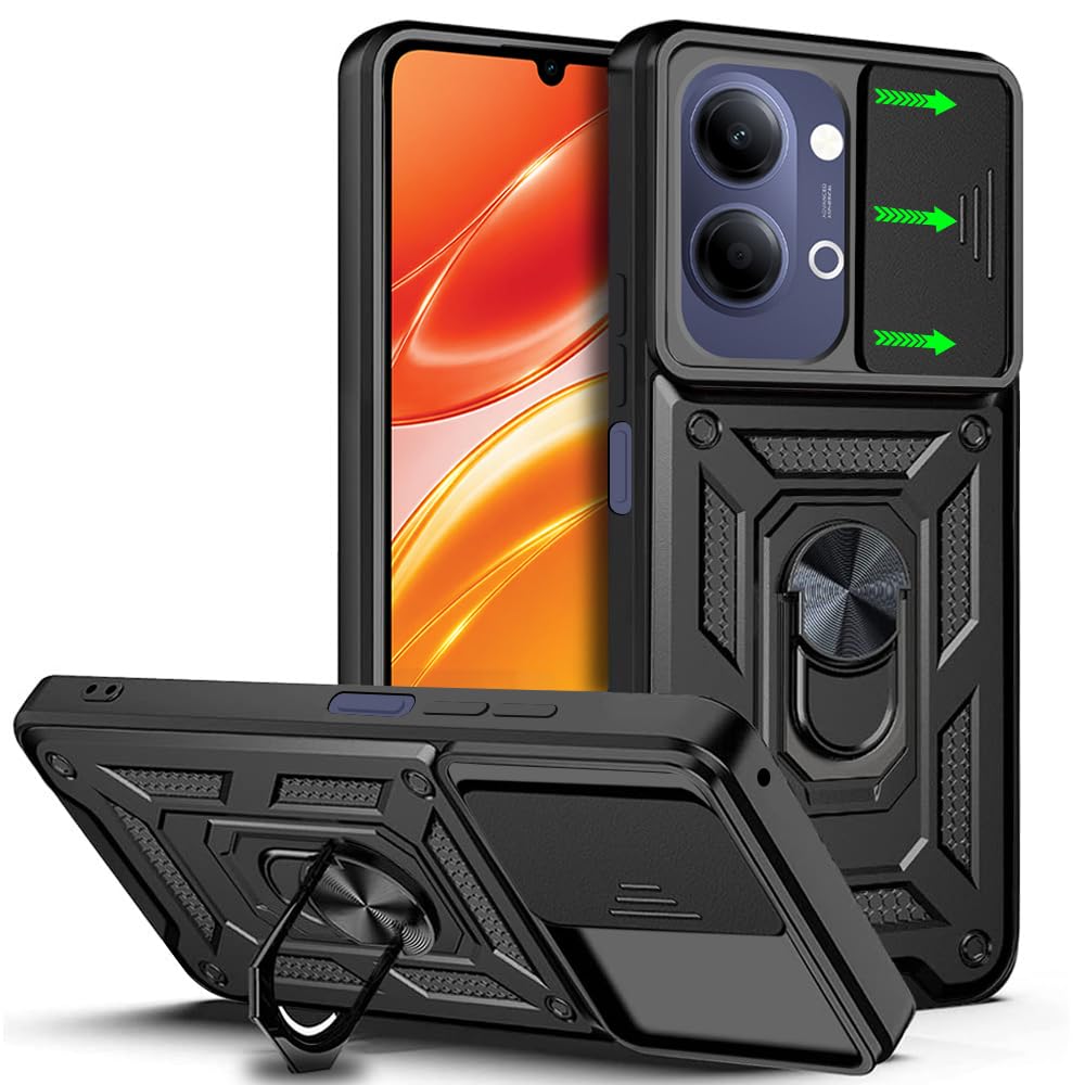 AESTMO Tough Armor Vivo Y21 5G / Y11 5G Bumper Back Case Cover | Ring Holder & Sliding Camera Shield Cover | 360 Degree Protection Back Case Cover for Vivo Y21 5G / Y11 5G (Black)-picture-27