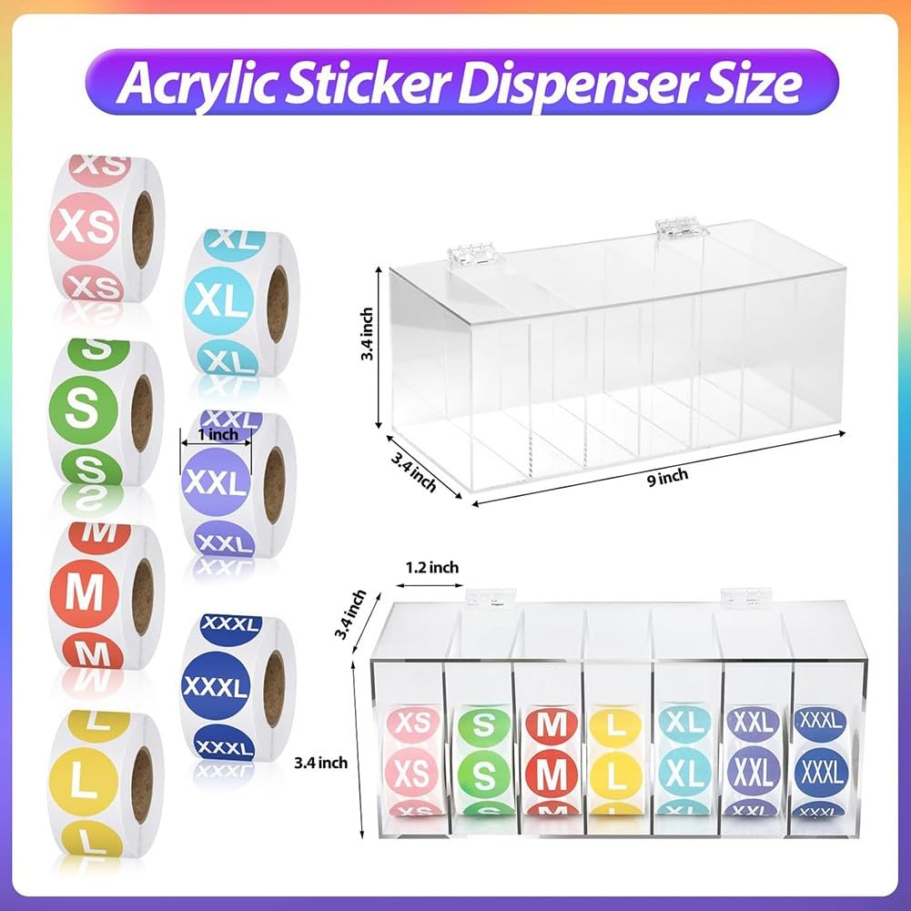 Acryl-Aufkleberrollen-Spender-Set, verstellbarer Etikettenspender, für 3500 Etiketten für T-Shirts Größe Etiketten, mit staubdichter Abdeckung, für Büro, Schule, Zuhause
