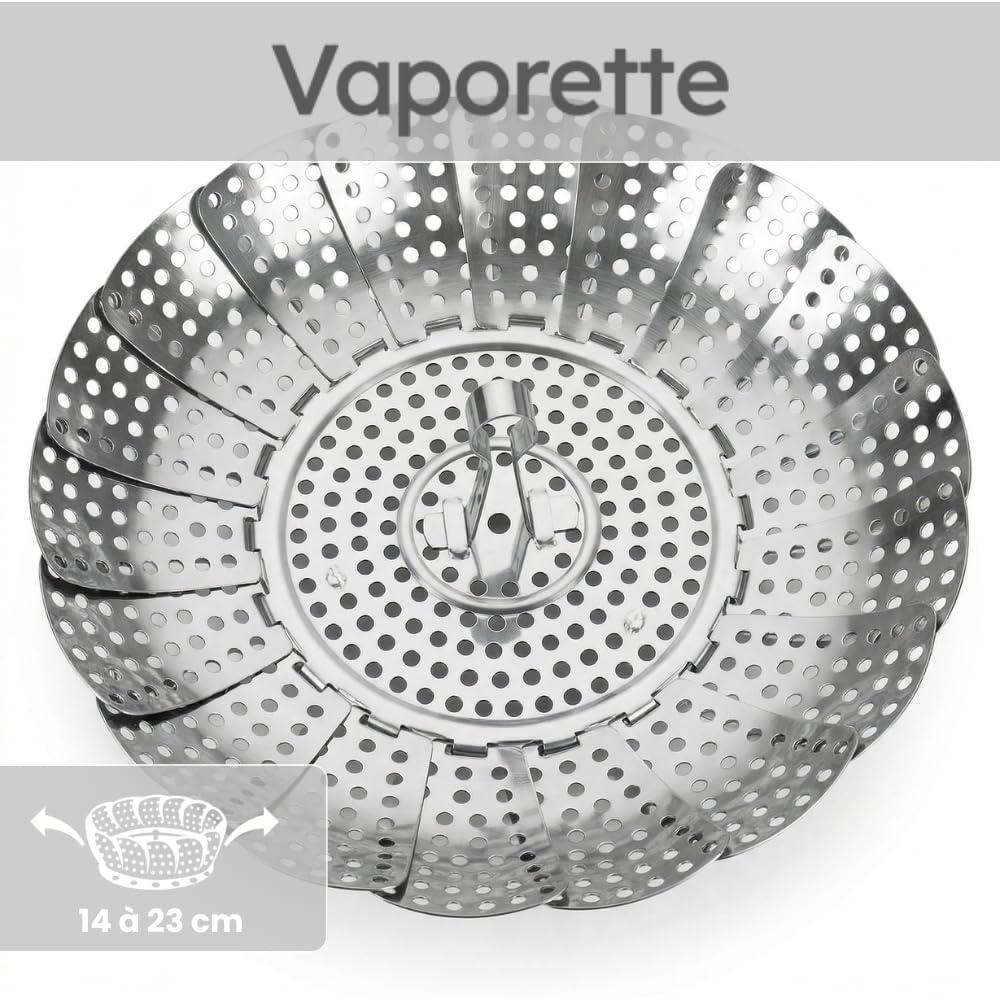 Metaltex Cuiseur Vapeur Inox 3 Étages – Cuisson Saine & Rapide, Design Moderne Argenté, Passe Lave-Vaisselle