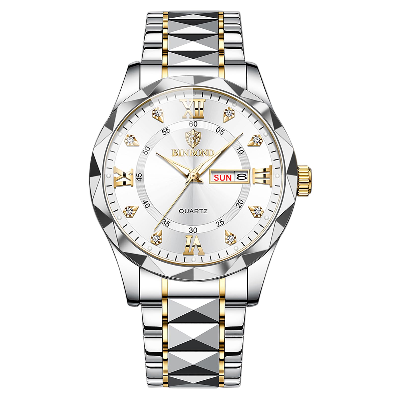 JewelryWe Reloj Analógico Redondo Pareja: Relojes de Cuarzo Vestir Resistente al Agua para Hombre y Mujer Calendario Puntero Luminoso Correa de Acero Inoxidable Extraíble - para Ocio Negocios Regalos