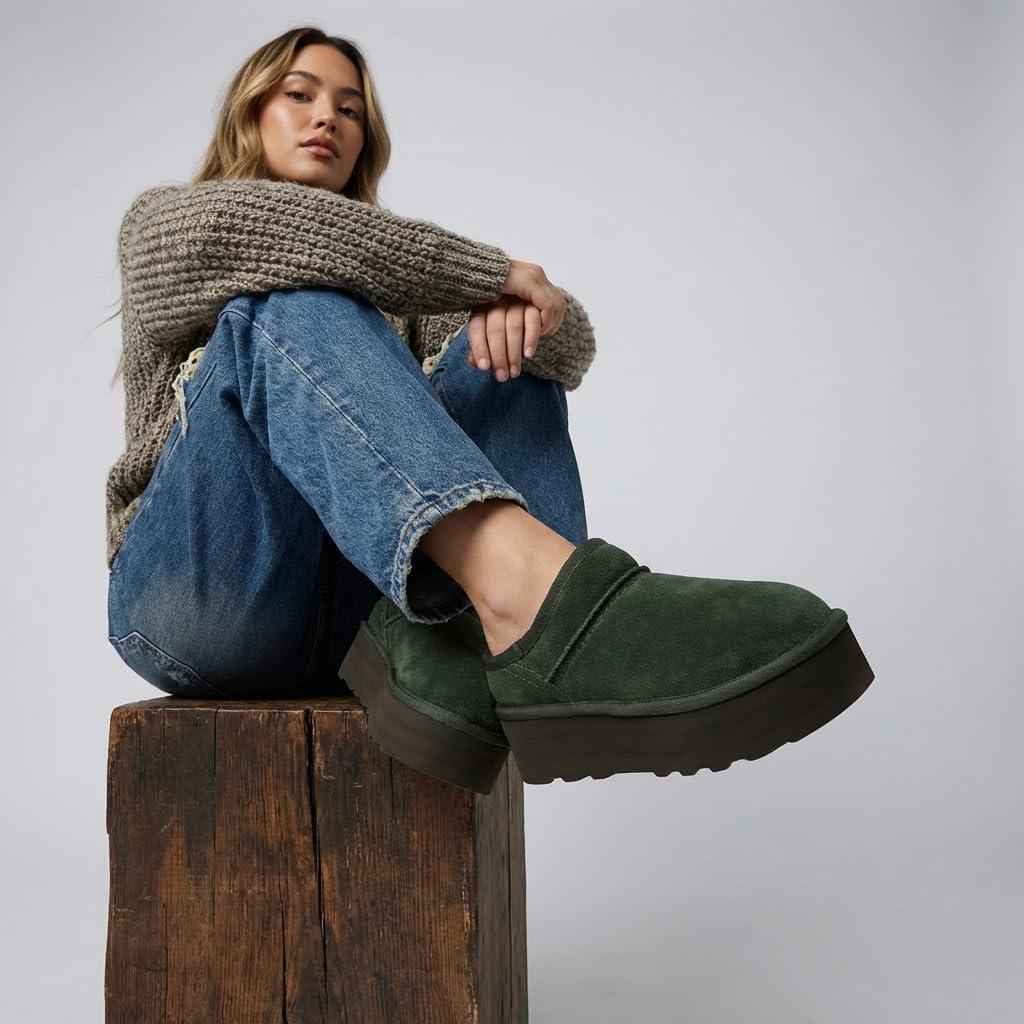 CUSHIONAIRE Huggy-2 Platform Slippers for Women, Cozy Genuine Suede Slip-On Ankle Boots for Indoor Outdoor Wear, Womens Slippers - Image 5