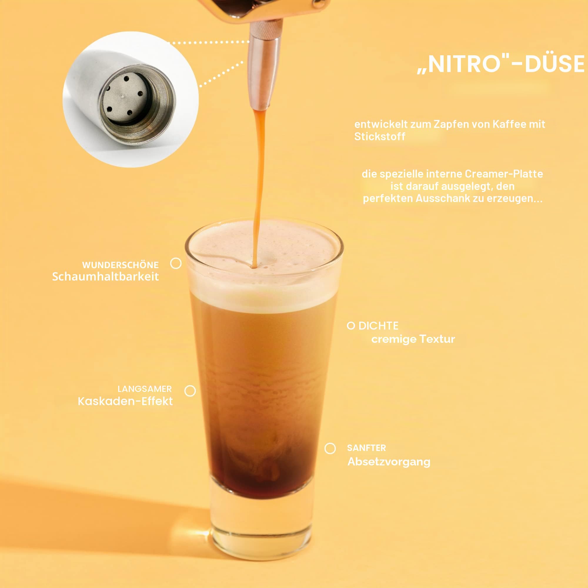 0,5L Cold Brew Coffee Maker Mason Jar Kaffeemaschine und Nitro Kaffeemaschine für Nitro Coffee – Edelstahlfilter, langlebiges Glas, recycelbare Aluminiumflasche mit Edelstahlteilen