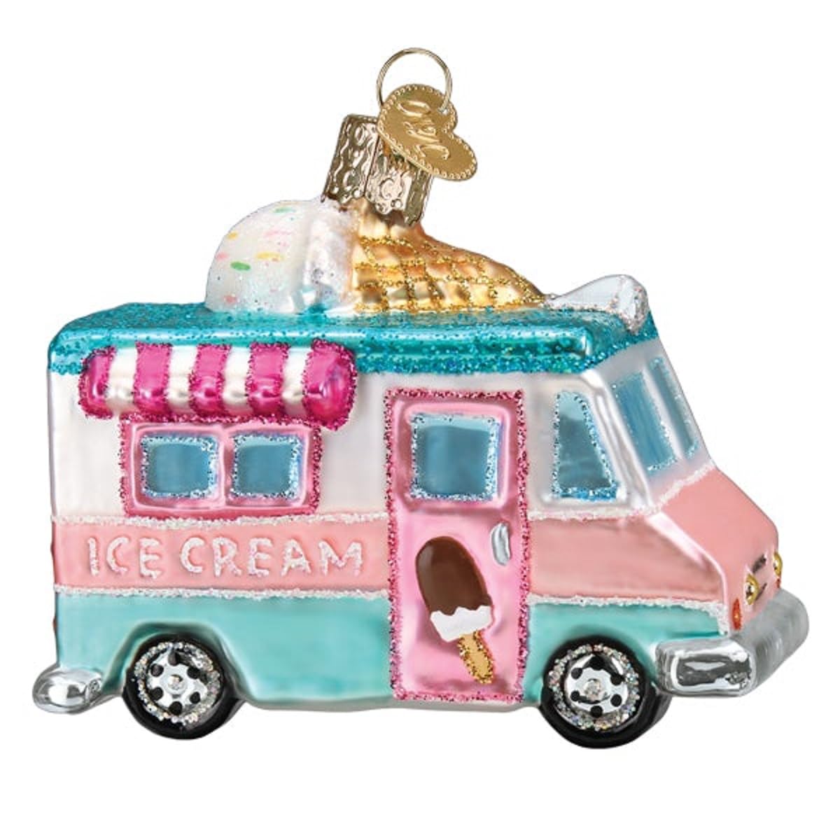 Old World Christmas Multicolored Ice Cream Truck Glass Blown Ornament For Christmas Tree