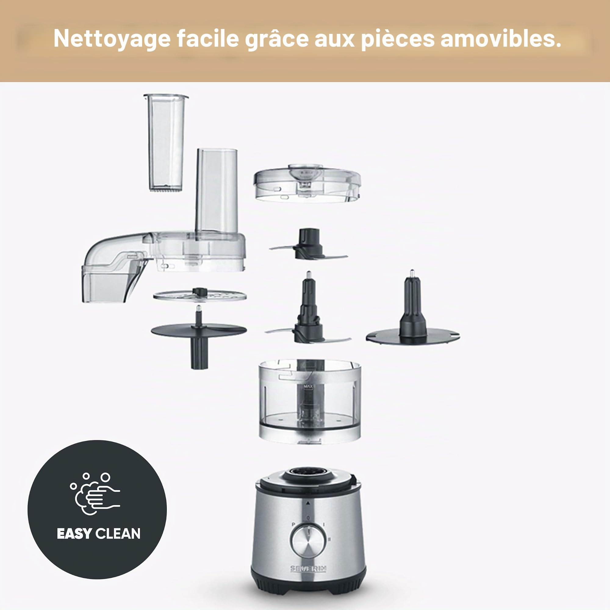 SEVERIN Hachoir multifonction, Avec disque émulsifiant, 400 W, KM 3865, Argent/Noir, 34.50