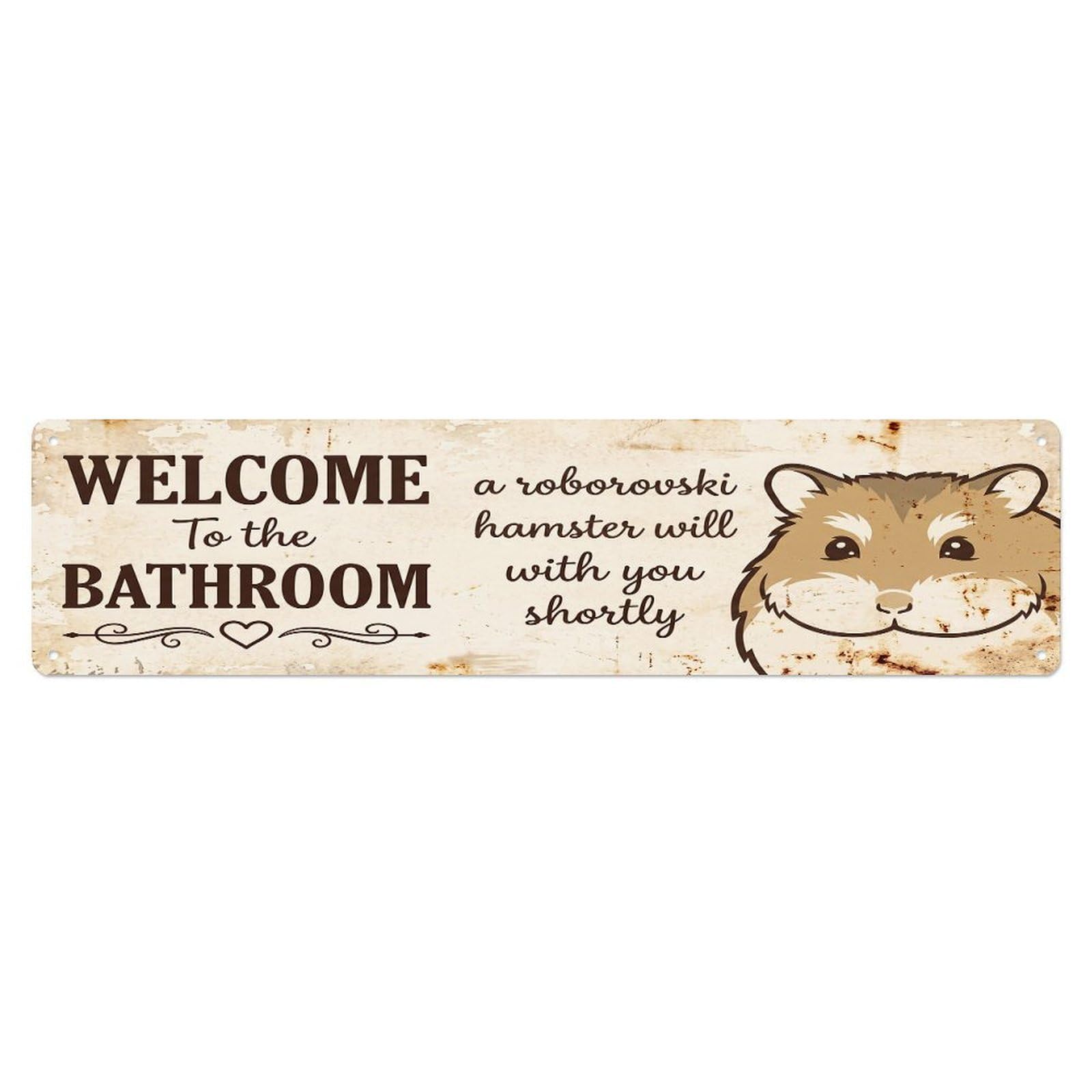Vintage WELCOME To The BATHROOM Roborovski Hamster Metal Tin Sign