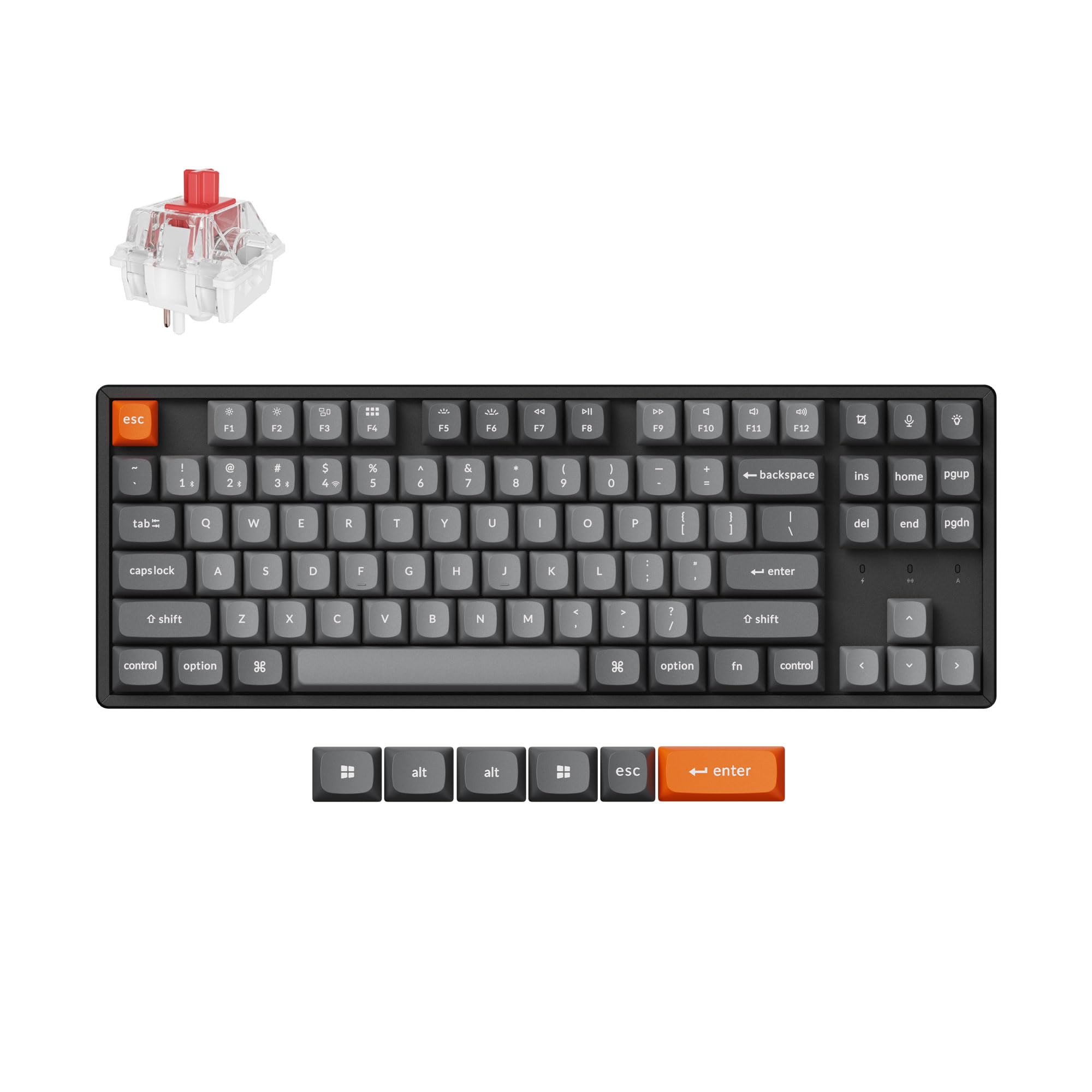 Keychron K8 MAX Tastiera meccanica wireless, 2,4 GHz/Bluetooth/USB-C, RGB, QMK/VIA, Hot-swap, Telaio in Alluminio, Macro programmabili, PBT Keycaps, Per Mac Windows, Super Red Switch