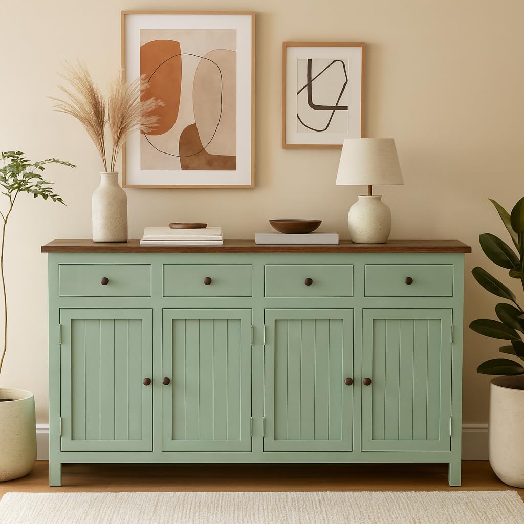 Kraft Bazaar Solid Wood Madrid(L) Sideboard for Living Room | Kitchen Storage Cabinet | Crockery Storage Unit | Storage Cabinet (Finish- Scratch Resistant Tubaq Top and Sage Green)-image-25