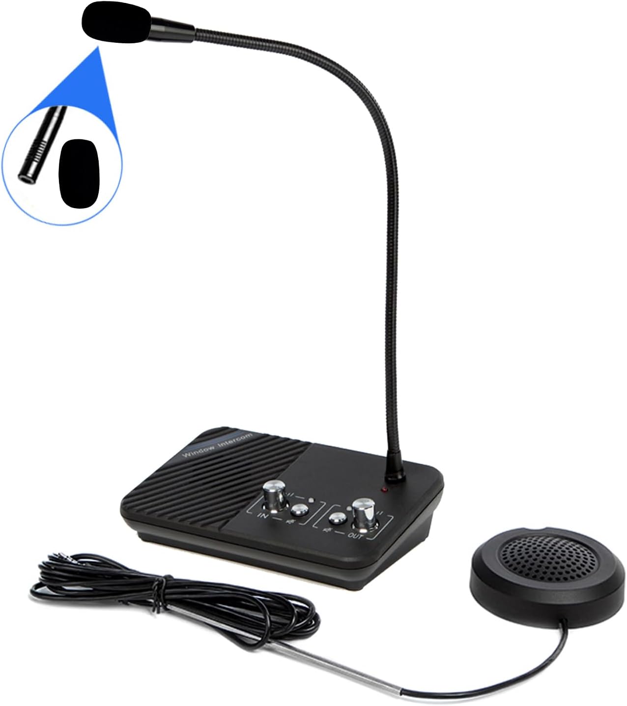 Window Speaker Intercom System Anti-Interference Dual Way Intercommunication Microphone and Speaker Interphone Mute Function Bank Window Intercom for Office, Restaurant, Store, Bank