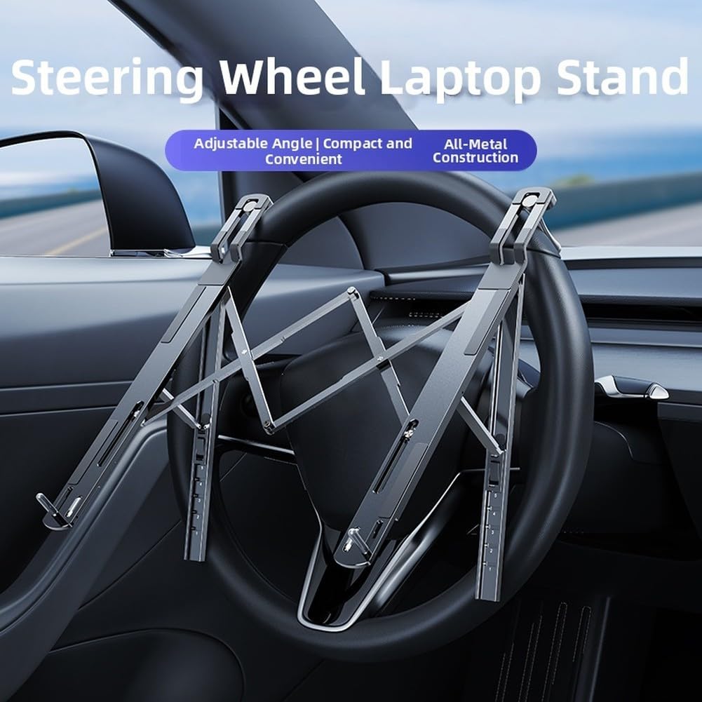 Pieghevole Auto Tavolo Supporto Volante Alluminio 32cm(Argento) | Design pieghevole, larghezza 32 cm, ideale come tavolo da volante, per robusta lega di alluminio, grigio/argento