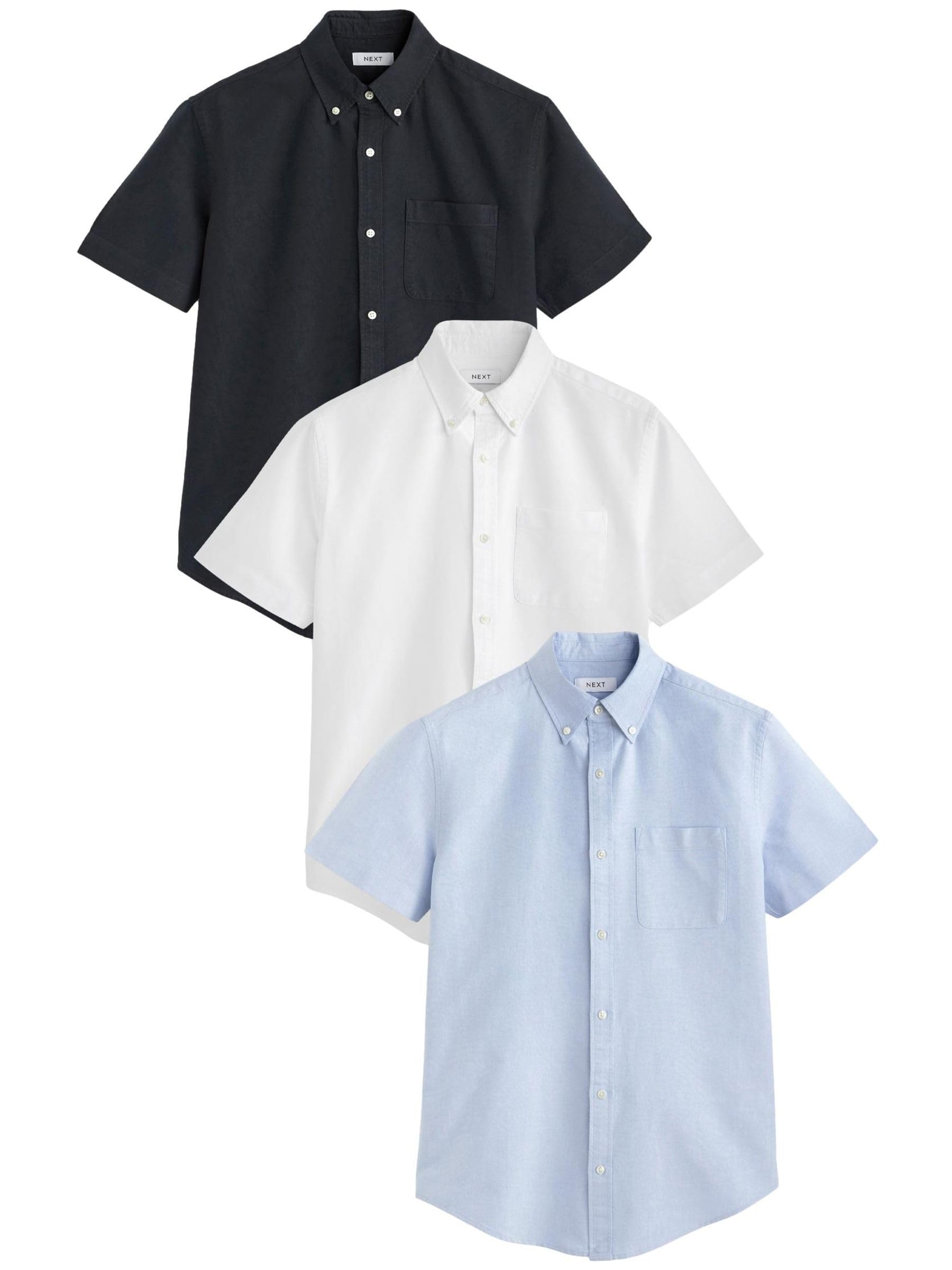 NEXT Hombres Pack de 3 Camisas Oxford de Manga Corta 100% algodón