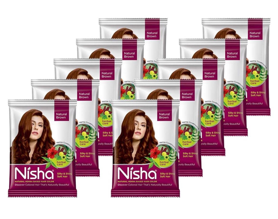 Nisha Natural Henna Based Hair Colour, Brown, Herbal Care with Silky & Shiny Soft Hair Formula pack of 10pc-picture-50