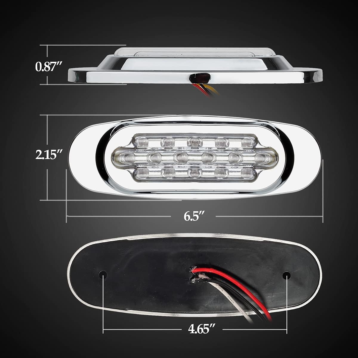 Partsam 10Pcs 6.5 Inch Clear Lens Amber Led Oval Marker Light 16 Diodes Sealed Flush Mount Led Side Marker Lights Turn Signal Lights Cab Panel Lights Replacement for Kenworth/Peterbilt