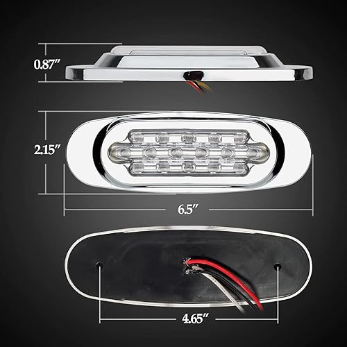 Miniatura 4 de Partsam 14 luces intermitentes de 6.5 pulgadas, color ámbar, 16 LED, cromadas, montaje empotrado, luces de liquidación para remolque semirremolque,