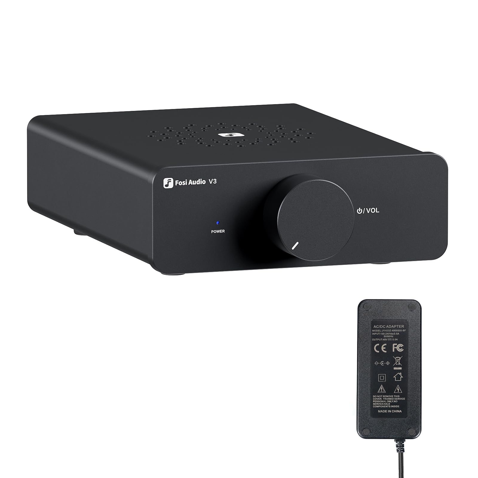 Fosi Audio V3 Amplificatore stereo Home Audio 300 Watt x2 Potenza TPA3255 Classe D Mini 2 canali per altoparlanti passivi da scaffale a torre Desktop Home Theater con alimentazione 48V