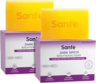 Sanfe Dark Spots Brightening Soap | 2% Kojic Acid, Hydrating | Prevents New Blemishes | Skin whitening soap for women| Tan... Price In India