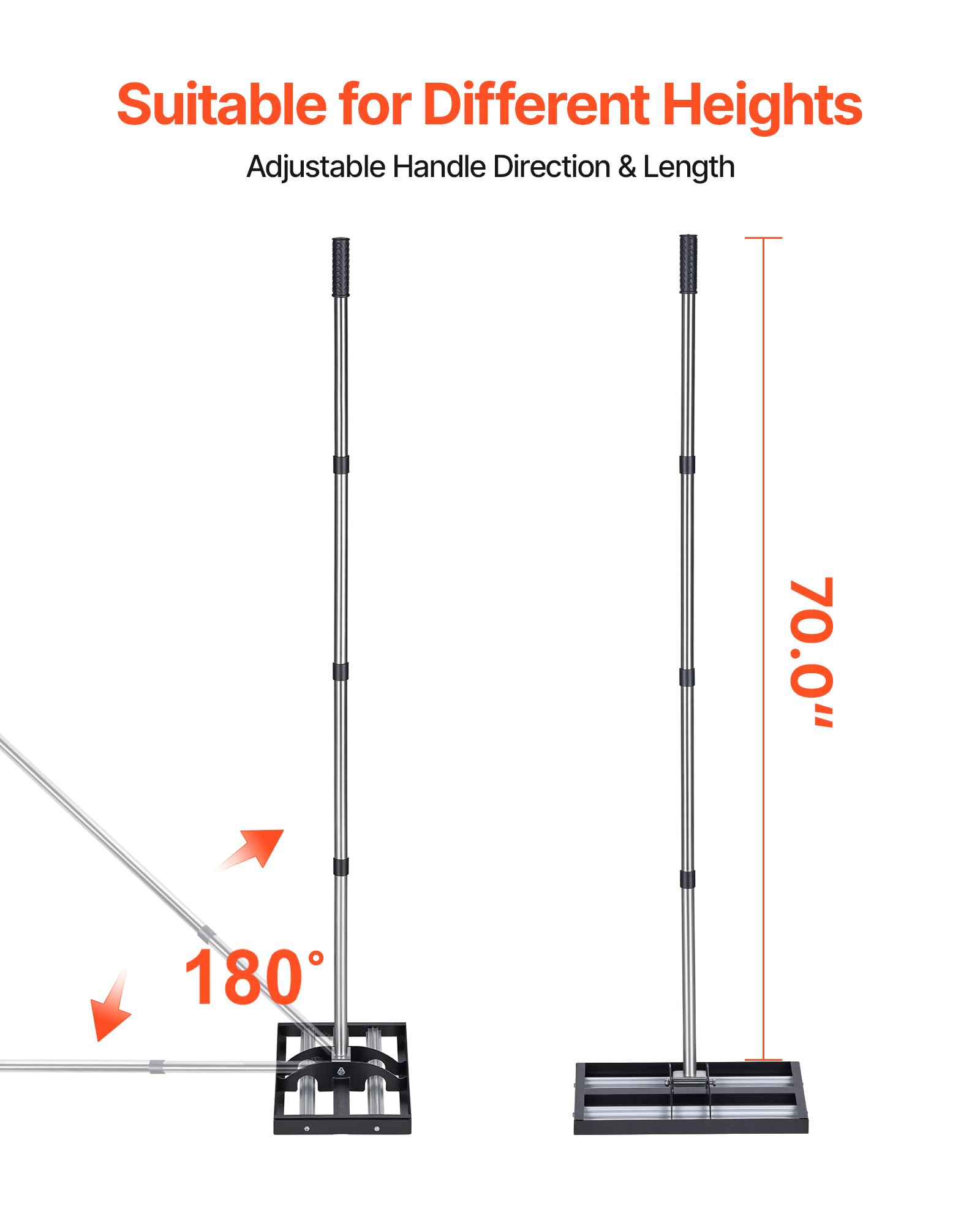 VEVOR Rasenrakel 438x255 mm, Rasen Nivellierrechen mit 161 cm Verstellbarem Stiel, Edelstahl Rasenrechen für Garten & Golfplatz, Lawn Leveling Rake zum Nivellieren von Rasenflächen.
