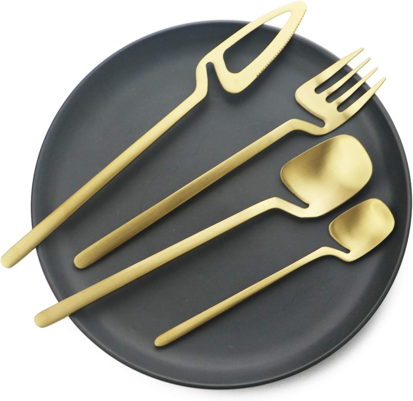 Silverware Set, 24-Piece 304 Stainless Steel Flatware Set, Matte Gold Kitchen Utensil Set Service for 6, Tableware Cutlery Sets (Matte Gold)