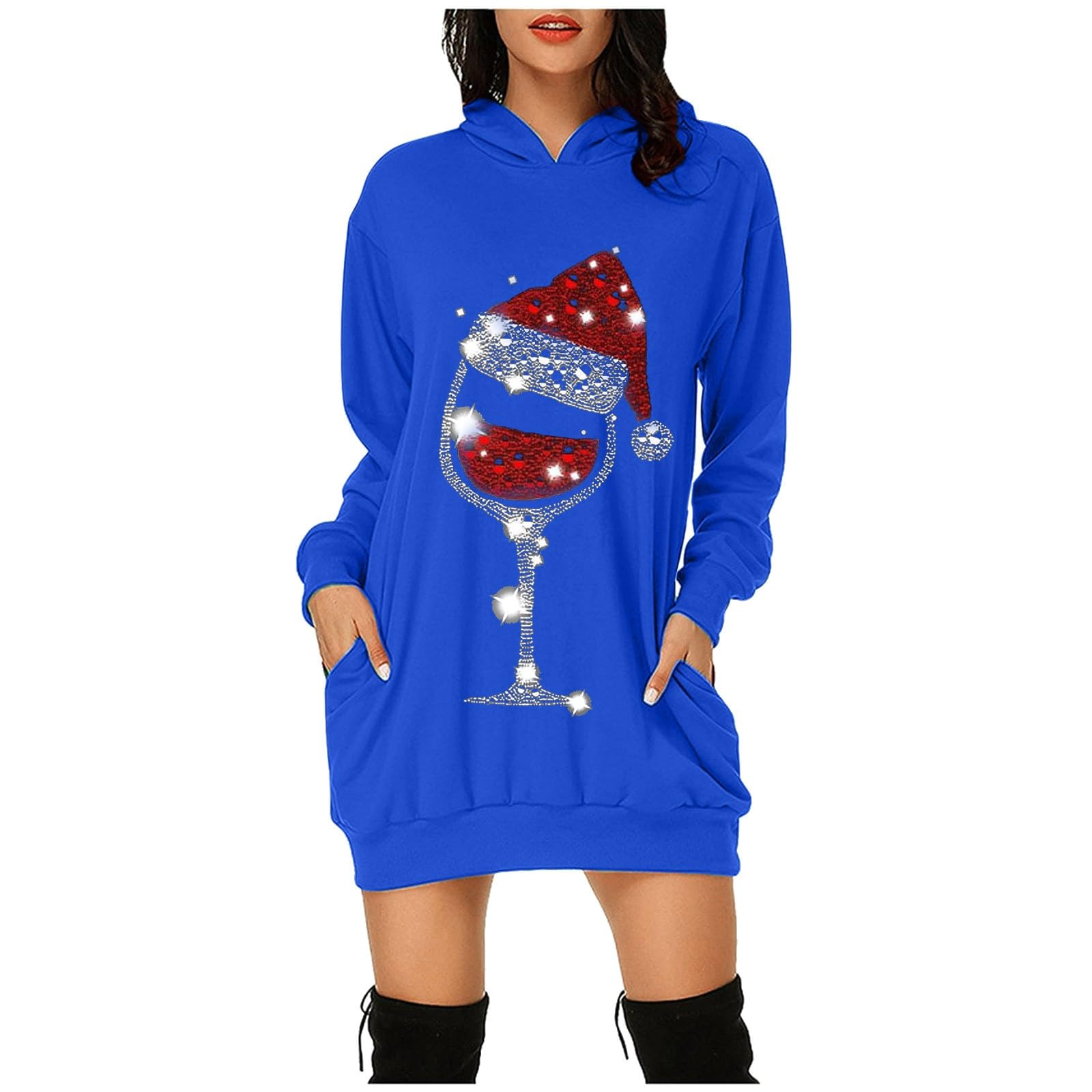 Weihnachtskleid Damen Langarm Pullover Kleid Winter Produktbild-Vorschau 2