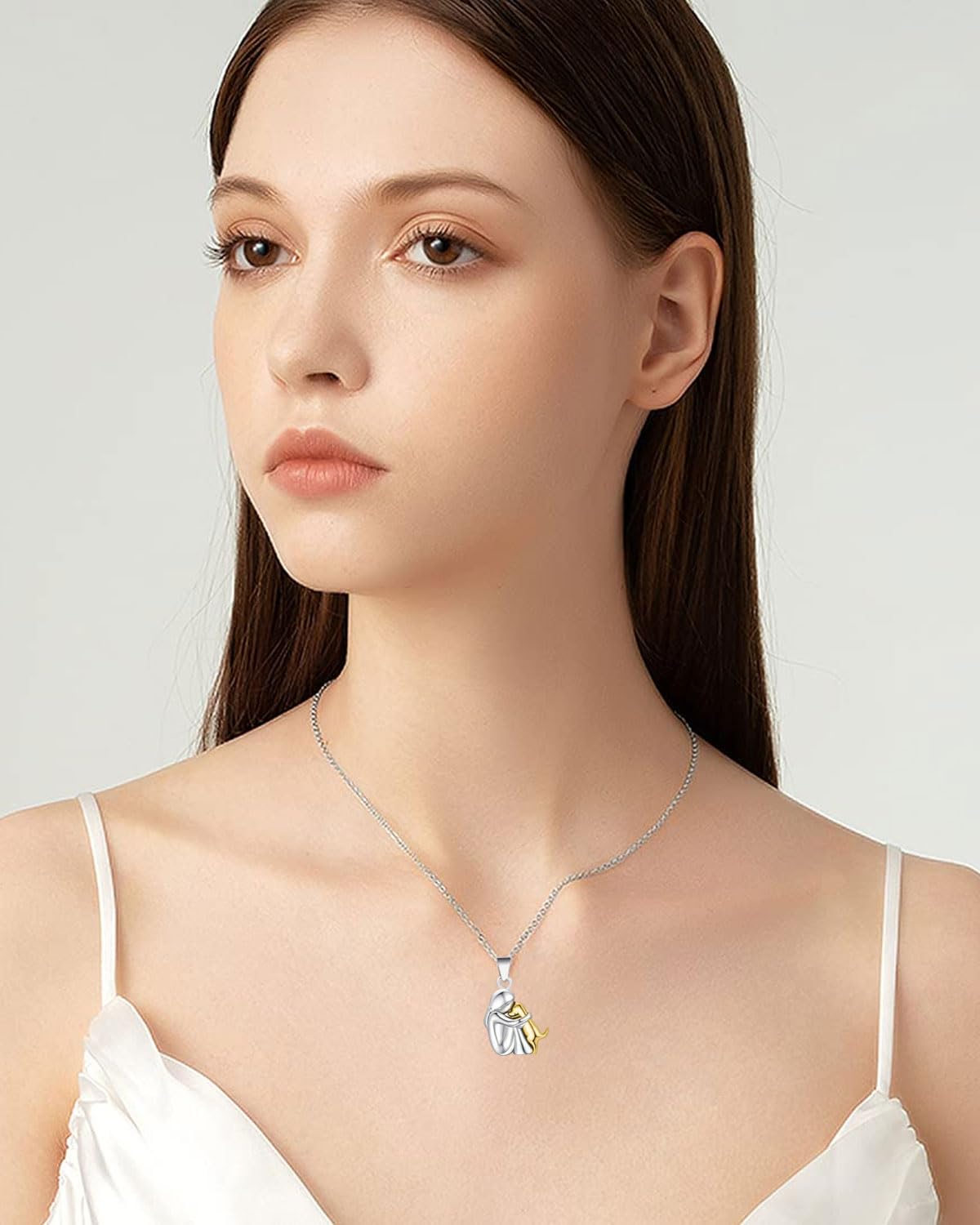 Collana con cane, Collana con abbraccio di cane e ragazza, ciondolo con animale in argento sterling 925, regalo perfetto per ragazze, figlie, madri, amiche