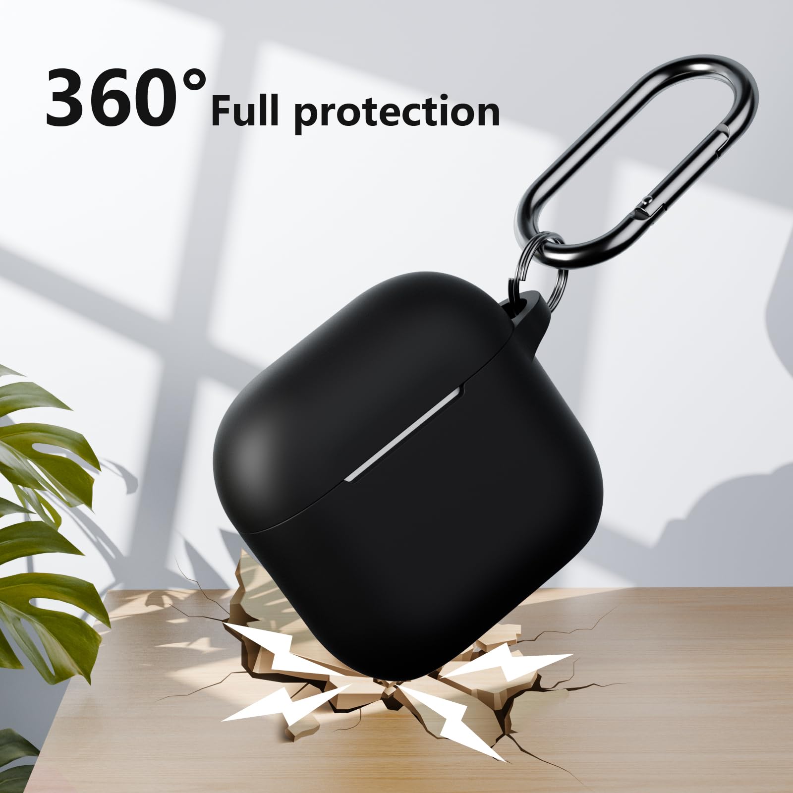 Coque Étui Compatible avec AirPods 4ᵉ Génération avec Kit de Nettoyage, Housse en Silicone Etui de Protection pour AirPods 4 2024 avec Mousqueton, Témoin LED Visible, Noir