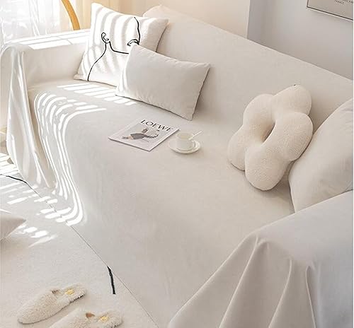 Miniatura 5 de Funda de sofá de chenilla, color blanco cremoso, fundas para sofá de sala de estar, perros, mascotas, chenilla, 71 pulgadas de ancho x 150 pulgadas