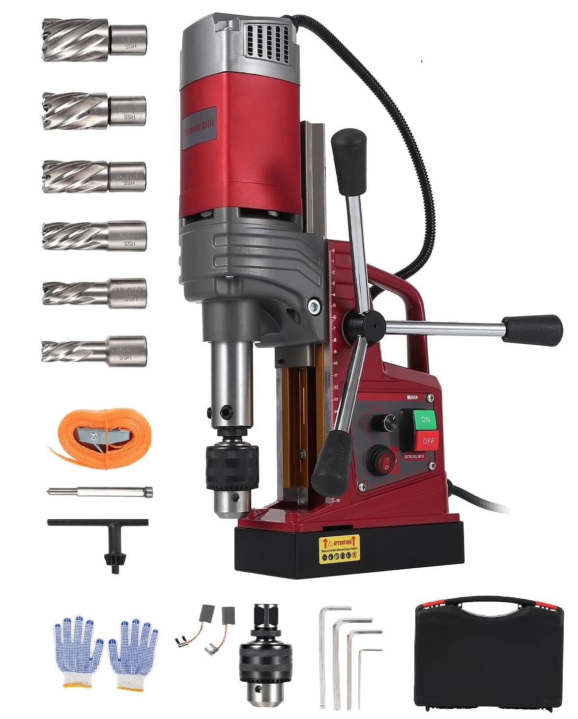 1550W Magnetic Drill Press with 6 Drills, 1.57" Boring Diameter Portable Mag Drill Press, 750 RPM, 2922 Lbf/13000n, 11Pcs Bits &amp; Twist Drills Adapter for Home Workshop &amp; Industrial Metalworking