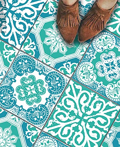 Bharatpur Bleucoin Peel and Stick Floor Tiles Anti-Slip Vinyl Dec...