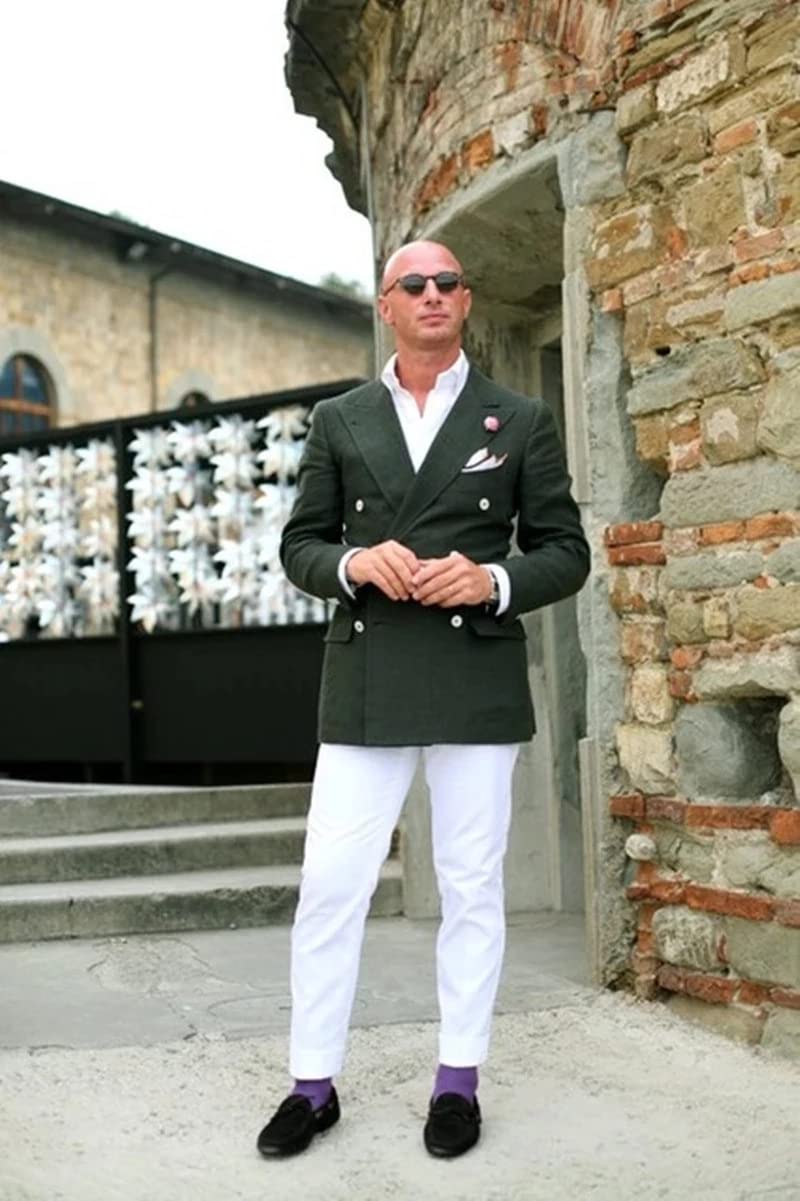 Uomo 2 Pezzi Vestito di Affari Picco Risvolto Doppio Petto Giacca e Pantaloni Set