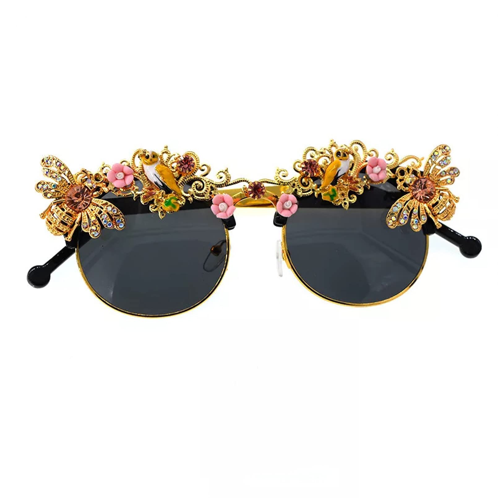 BAJIE Sonnenbrille Handgemachte Barock Strass Blume Biene Sonnenbrille Damen Sonnenbrille Kristallgläser Party